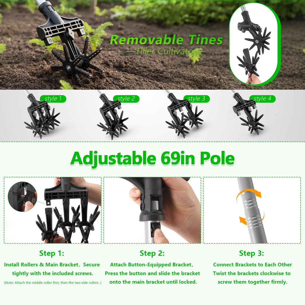 69in Manual Hand Tiller,2-in-1 Lawn Aerator Cultivator Tool with Adjustable Handle,42 Tines Stainless Steel Garden To... - Image 6