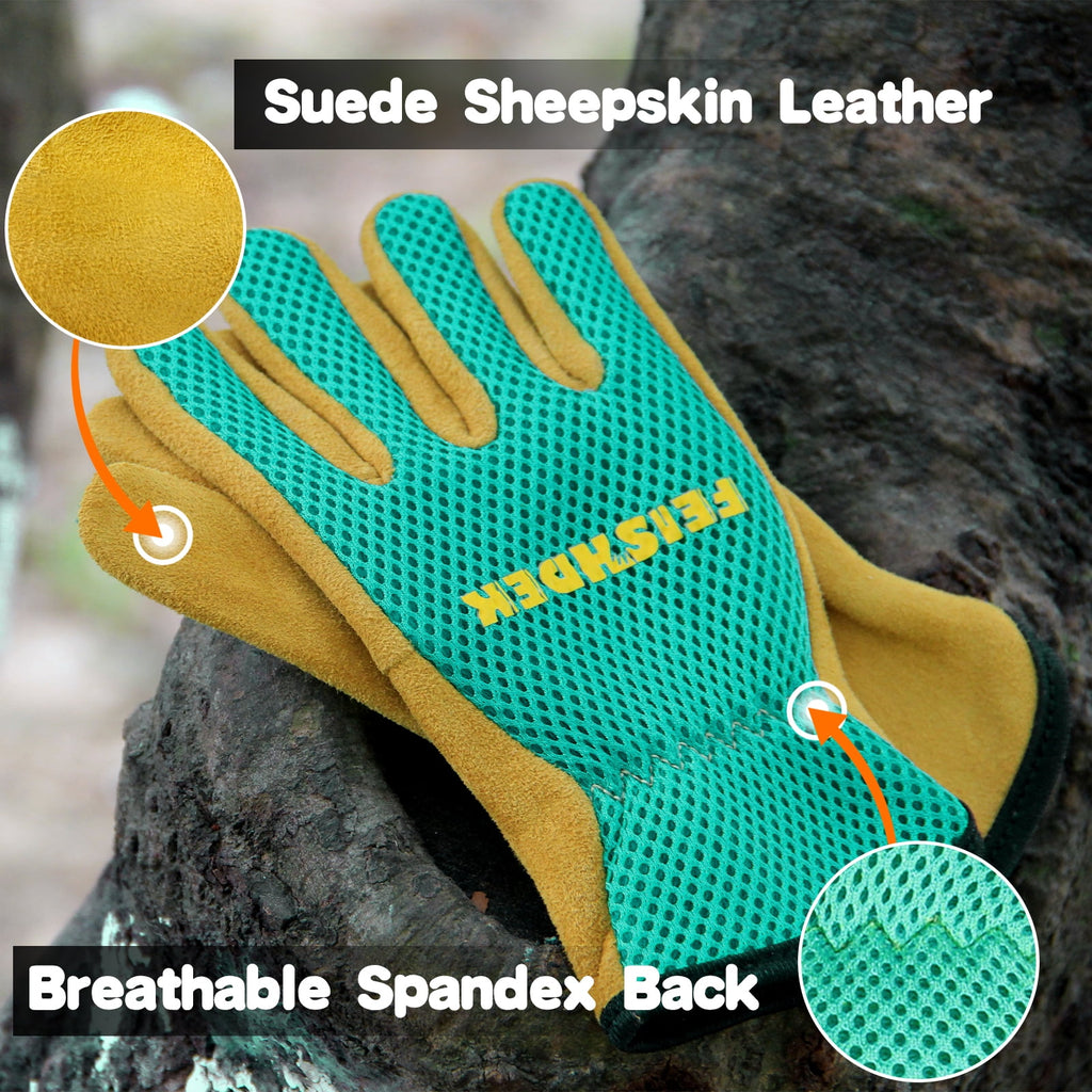Kids Leather Gardening Gloves for Toddlers, Breathable Yard Work Gloves(Green, Small, Age 2-4) - Image 4