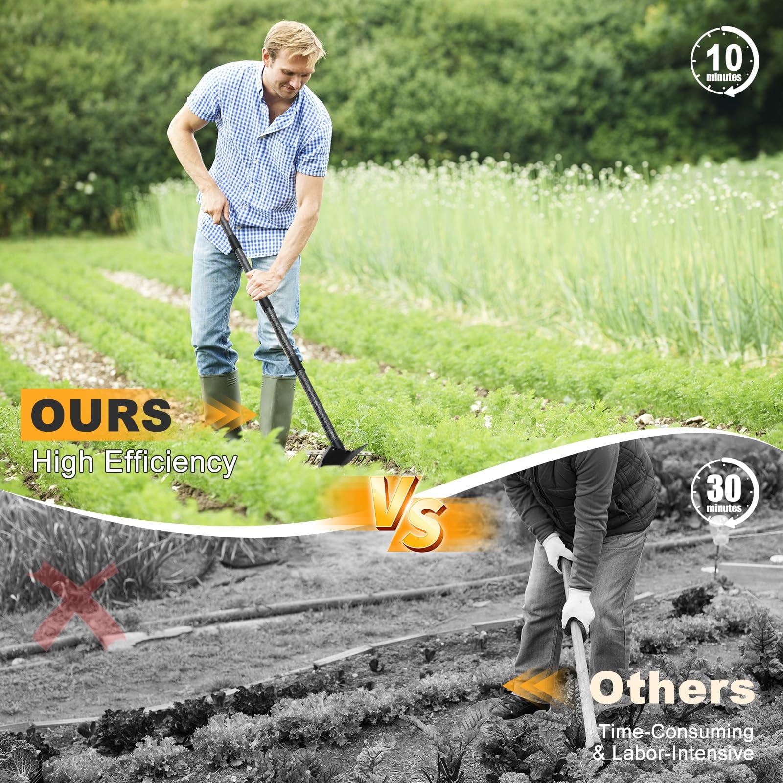 Triangle Hoe with 60 inch Adjustable Metal Handle, Hoe Garden Tool for Digging, Weeding, Cutting - Image 5