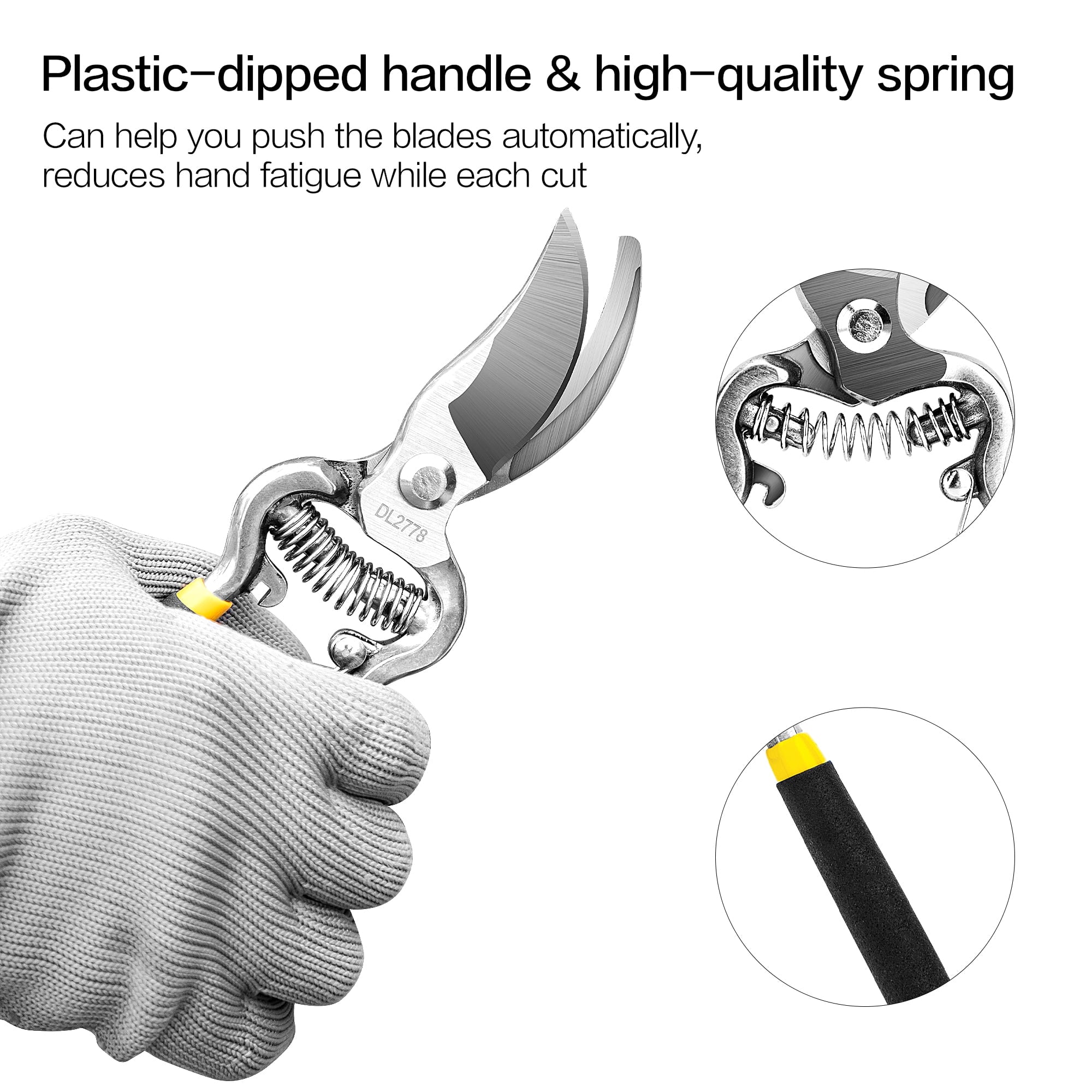 Deli Garden Pruning Shears, 8" Bypass Gardening Pruner, Garden Scissors, Garden Clippers, Black - Image 5