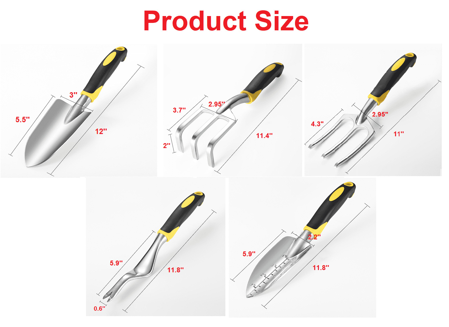 Set, 5pcs Heavy Duty ing Kit Aluminum Alloy Includes Hand Trowel, Transplant Trowel, Hand Rake, Weeder, Hand Fork, wi... - Image 2