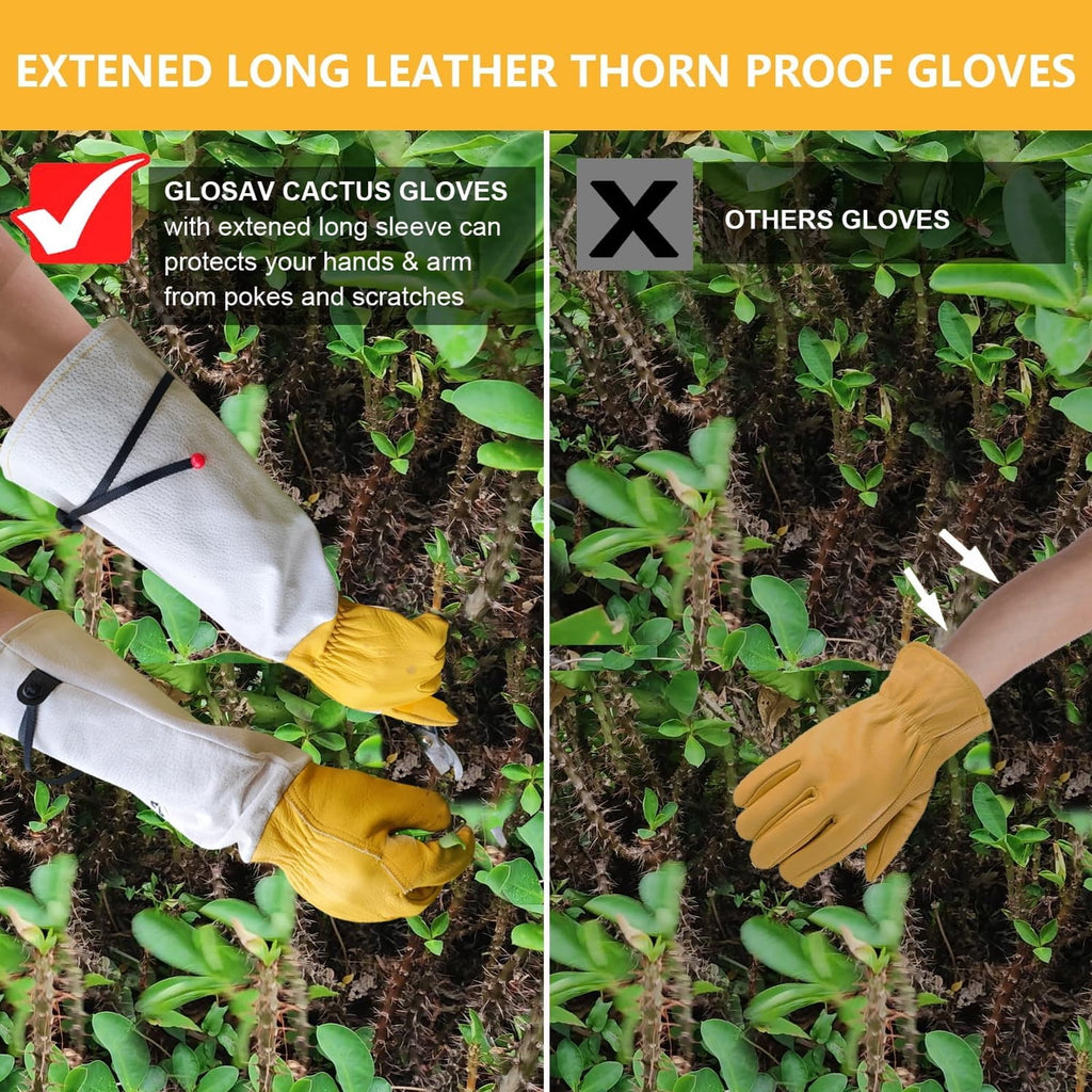 1 Pair Gardening Gloves for Men Women, Rose Pruning Gloves Thorn Proof, Adjustable Cuff, Long Leather Cowhide Garden ... - Image 3
