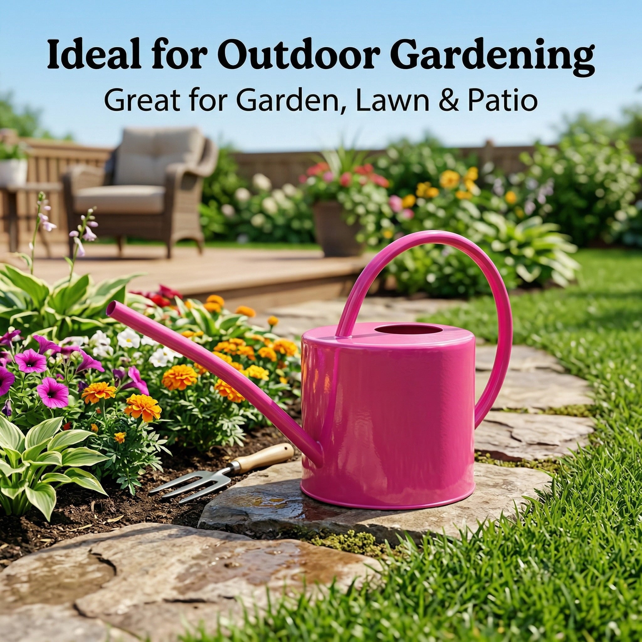 Metal Watering Can 1.5L. Modern Style Watering Pot with Handle and Long Spout, Rose - Image 6