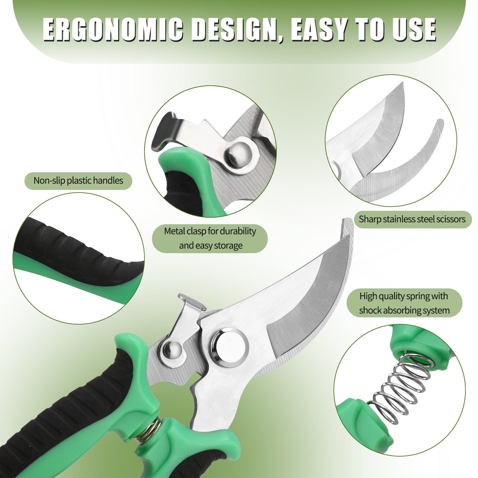 5 Pack Garden Pruning Shears Stainless Steel Blades, Handheld Scissors Set with Gardening Gloves, Heavy Duty Garden B... - Image 4