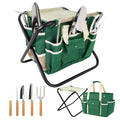 7-Piece Gardening Tool Set  Stainless Steel Tools with Wooden Handles, Folding Stool & Canvas Tote, Durable Garden Kit for Women and Beginne