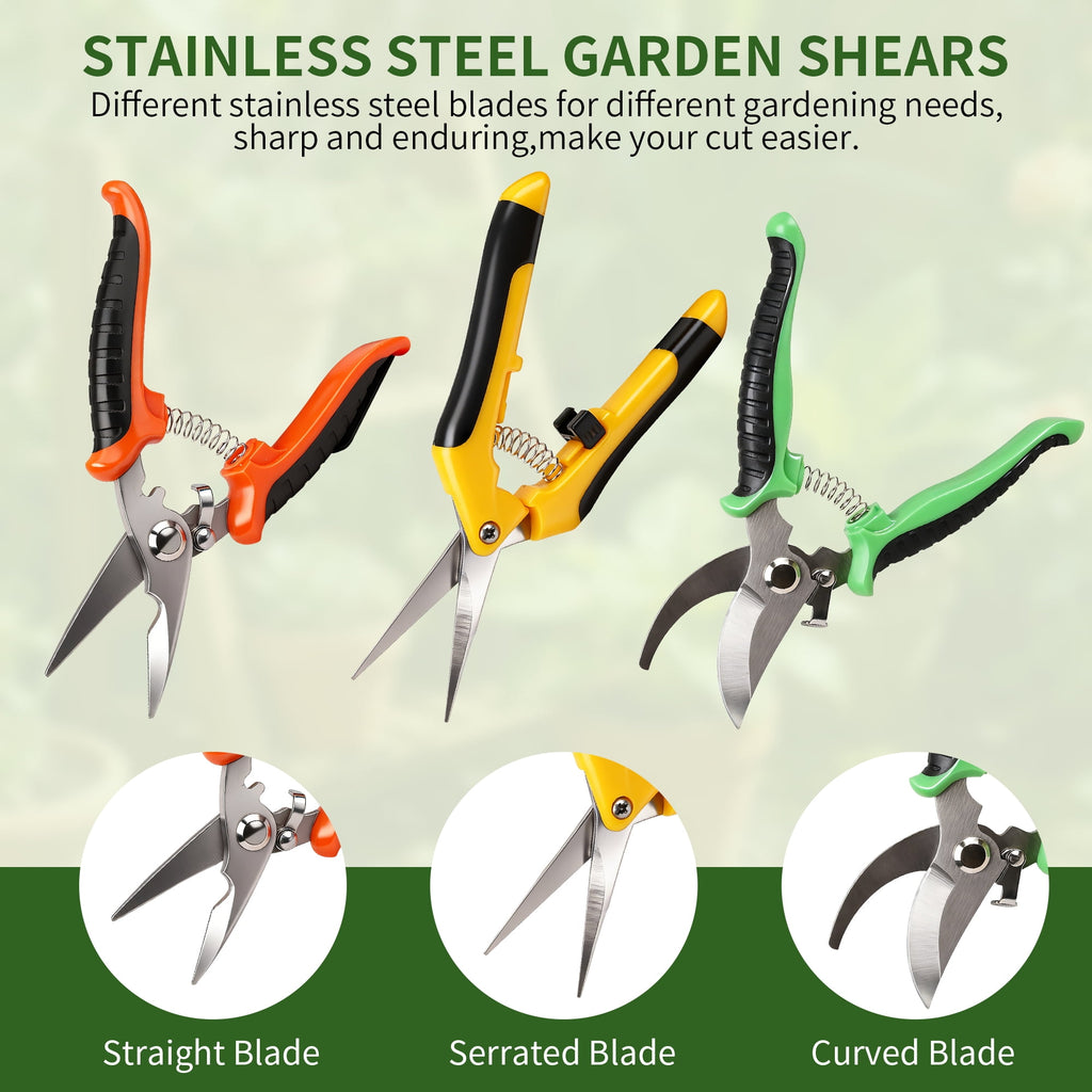Qissep 3 Pack Garden Pruning Shears, Stainless Steel Pruning Shears for Gardening, Garden Hand Tools Set,Multicolor - Image 2