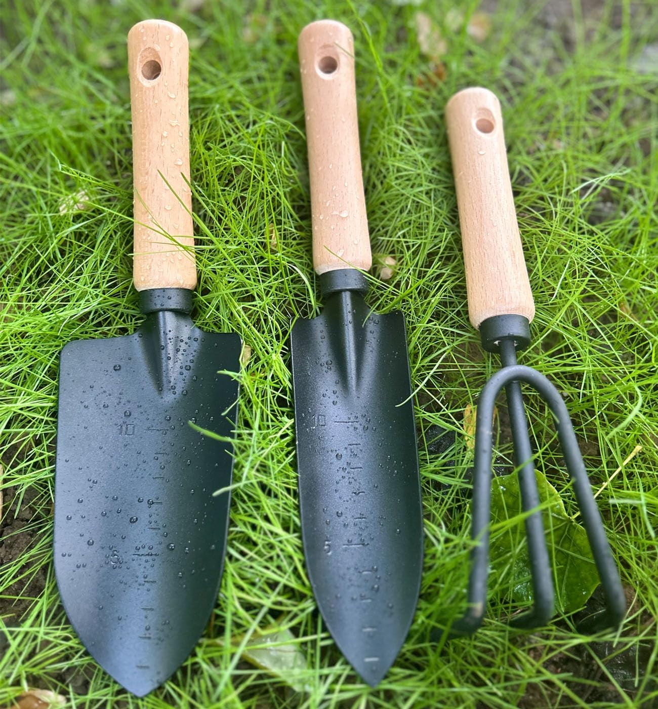 SUOWANG Conventional Garden Tools Minimalism Gardening Tool Set with Wood Handle, Succulent Plant Transplant Trowel, 3 Pieces Include 1 Narr - Image 5
