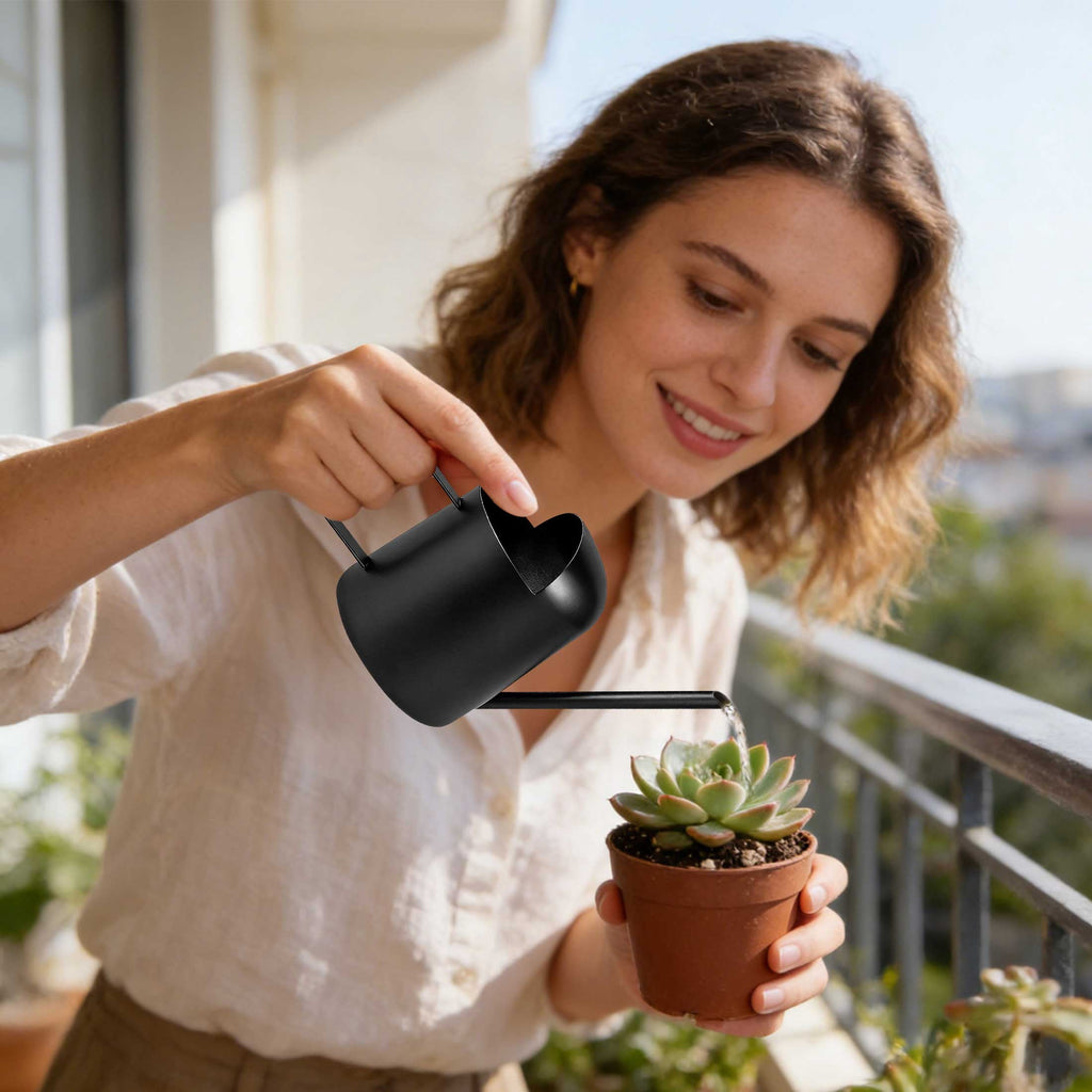 Garden Watering Can, 10oz Stainless Steel Watering Pot with Long Spout for Indoor Outdoor Plant, Black - Image 4