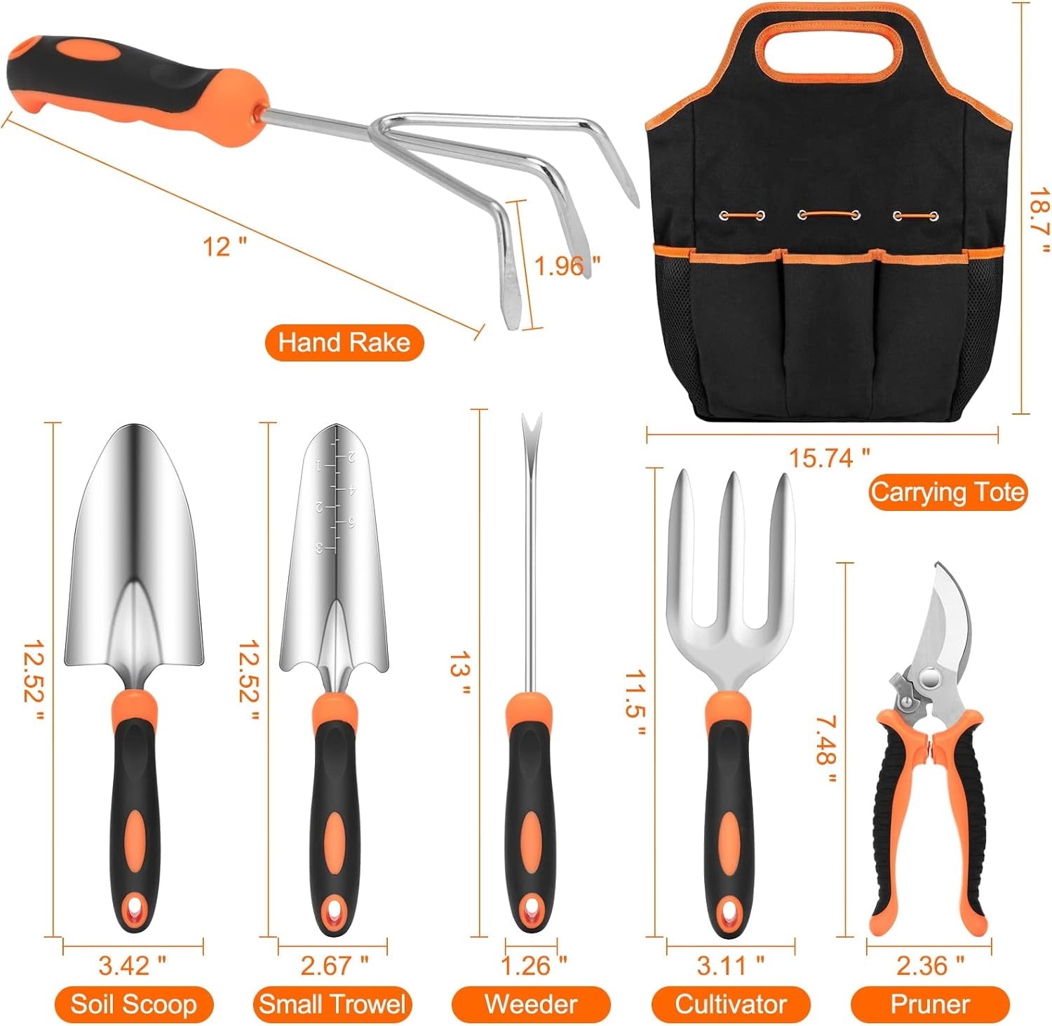 Nrnio Garden Tool Set, Stainless Steel Heavy Duty Gardening Tool Set, with Non-Slip Rubber Grip, Storage Tote Bag, Outdoor Hand Tools, Ideal - Image 2