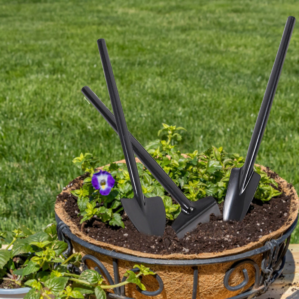 Mini Three-piece Potted Shovel Shovel Shovel Hoe Succulent Planting Tools Garden Tool Set(Black) - Image 4