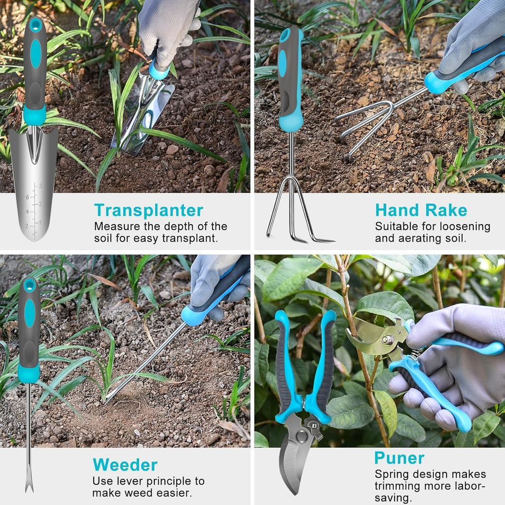 10 Piece Heavy Duty Stainless Steel Garden Tools Set with Ergonomic Rubber Handle. Variety of Gardening Hand Tools fo... - Image 4