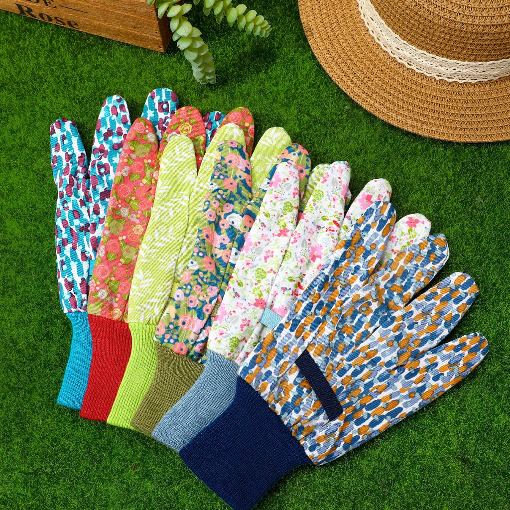 6 Pairs Floral Gardening Gloves for Women, Non-Slip Grip, Soft Breathable Cotton, Elastic Wrist for Weeding, Planting... - Image 4