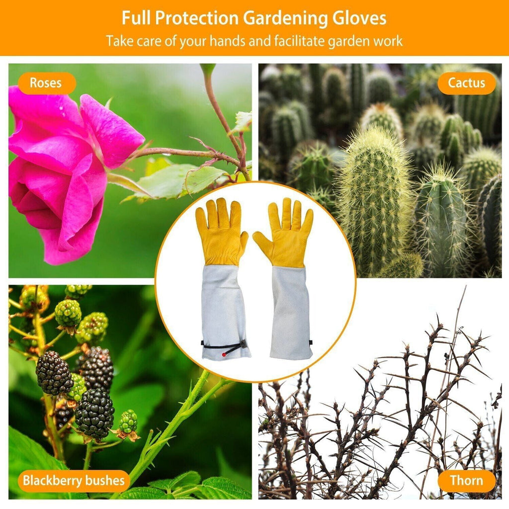 1 Pair Gardening Gloves for Men Women, Rose Pruning Gloves Thorn Proof, Adjustable Cuff, Long Leather Cowhide Garden ... - Image 2