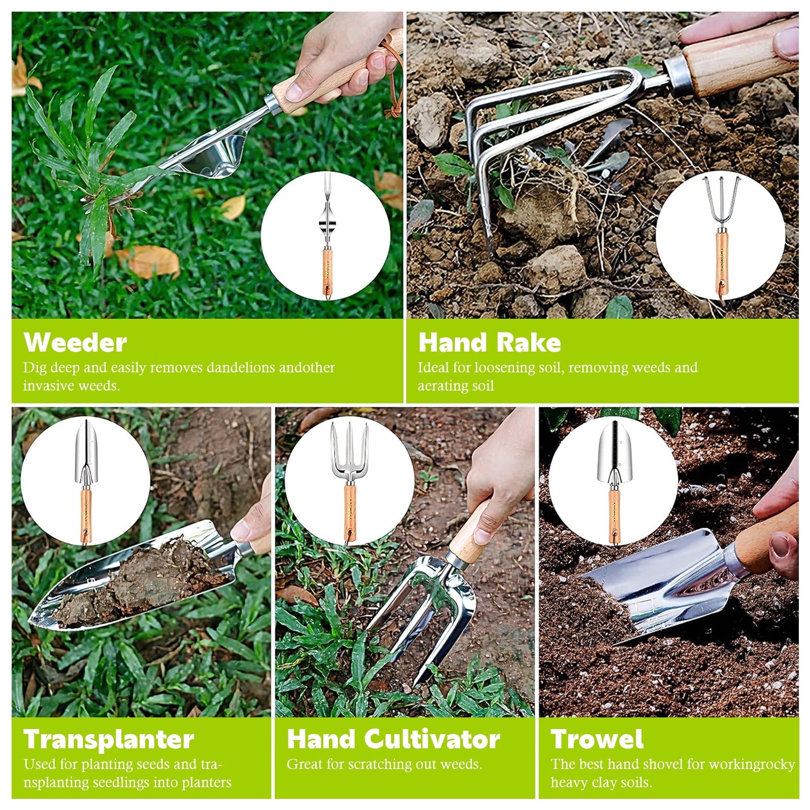 11-Piece Garden Tools Set for Women, Heavy Duty Stainless Steel Hand Tools with Ergonomic Non-Slip Grips & Canvas Sto... - Image 5