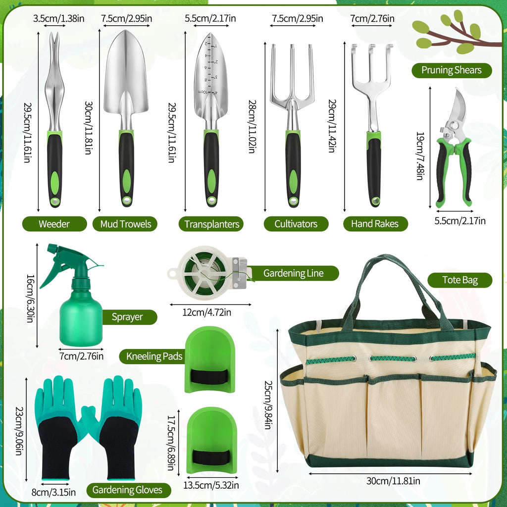 topjuju 10 Pcs Heavy Duty Stainless Steel Garden Tool Set, Rust-Resistant with Wooden Handle & Storage Tote Bag - Ergonomic Gardening Tools - Image 2