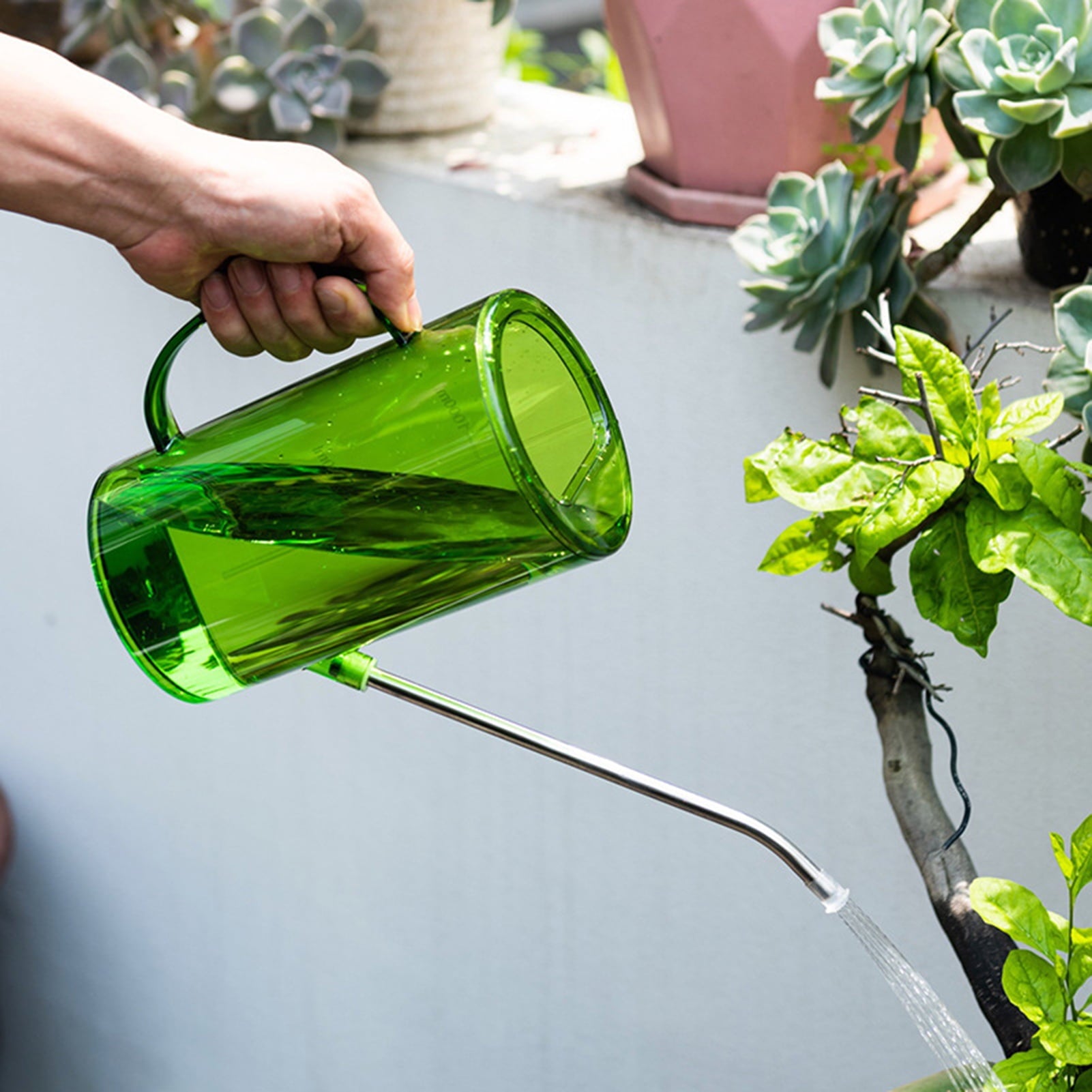 Dbuoem Long Spout Watering Can 1L Watering Can with Scales Garden Irrigation Spraying Pot for Plants Office Flowers - Image 3