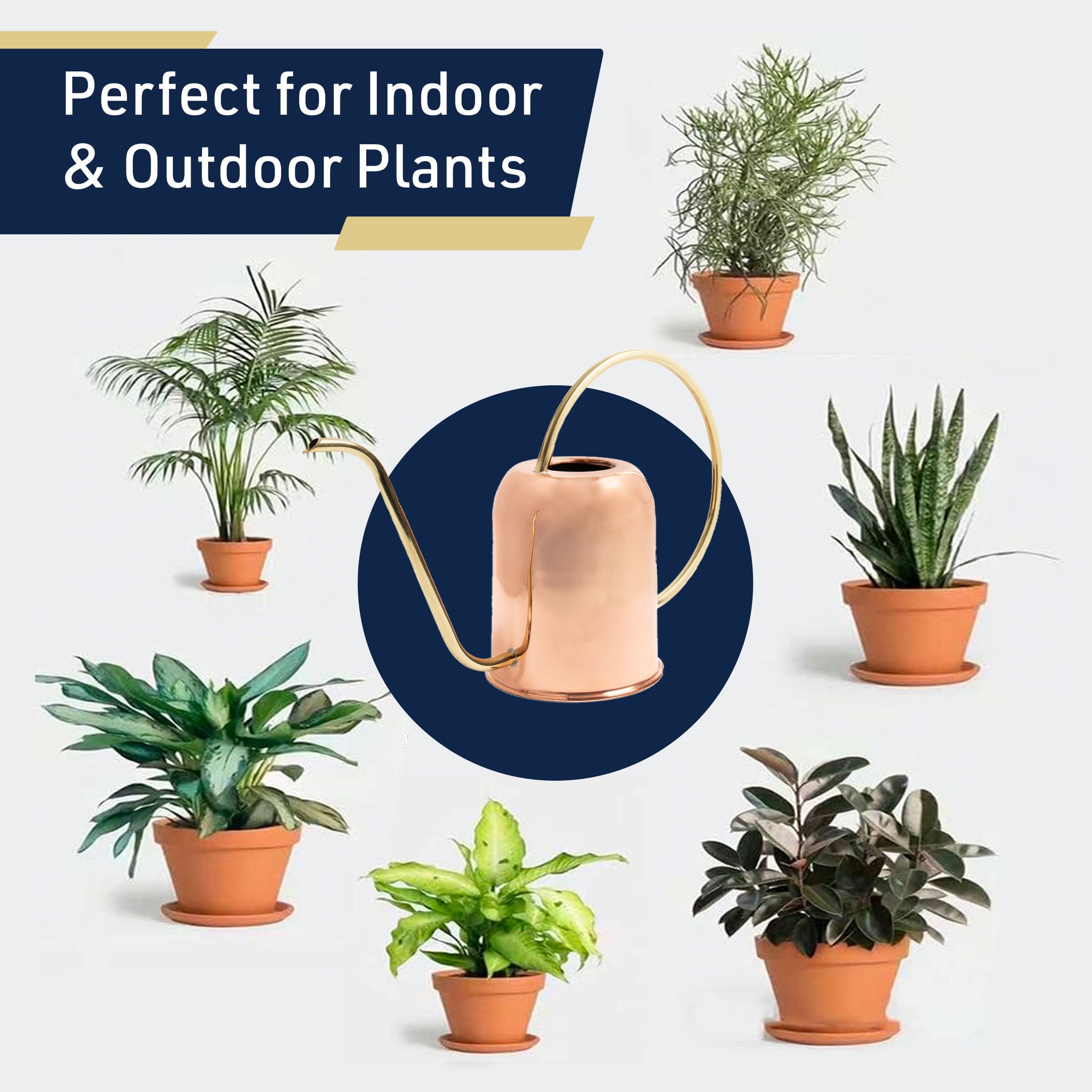 48oz Copper Watering Can Long Spout Indoor Plant Waterer with Brass Handle - Image 5