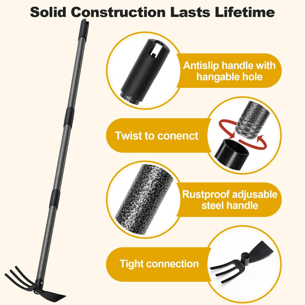 Garden Hoe, Garden Rake Tool with 45 inch Adjustable Long Handle for Weeding, Hoe Cultivator 2 in 1 Hand Garden Tool - Image 6