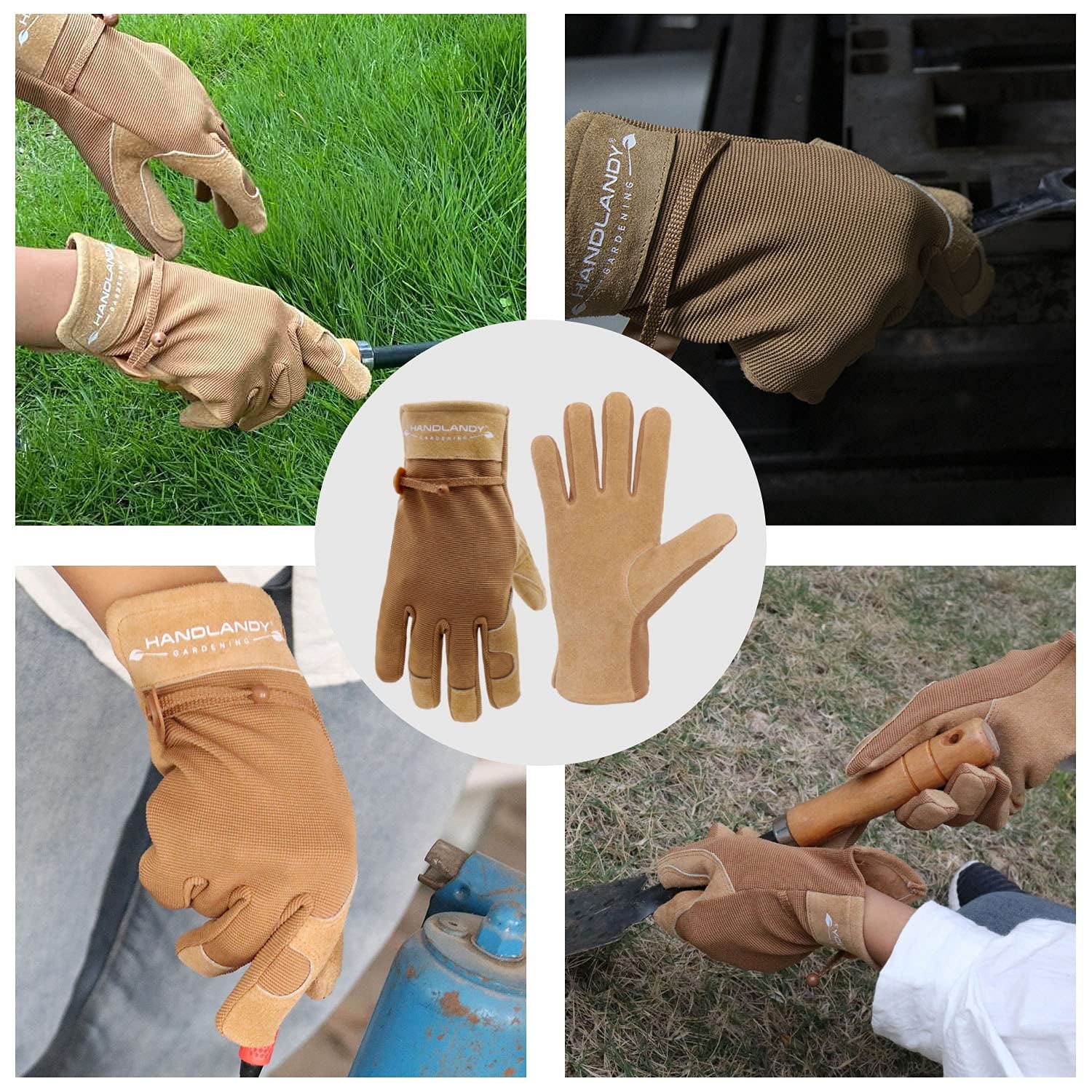 Womens Leather Work Gloves, Cowhide Gardening Gloves Utility Work Gloves, Large - Image 3