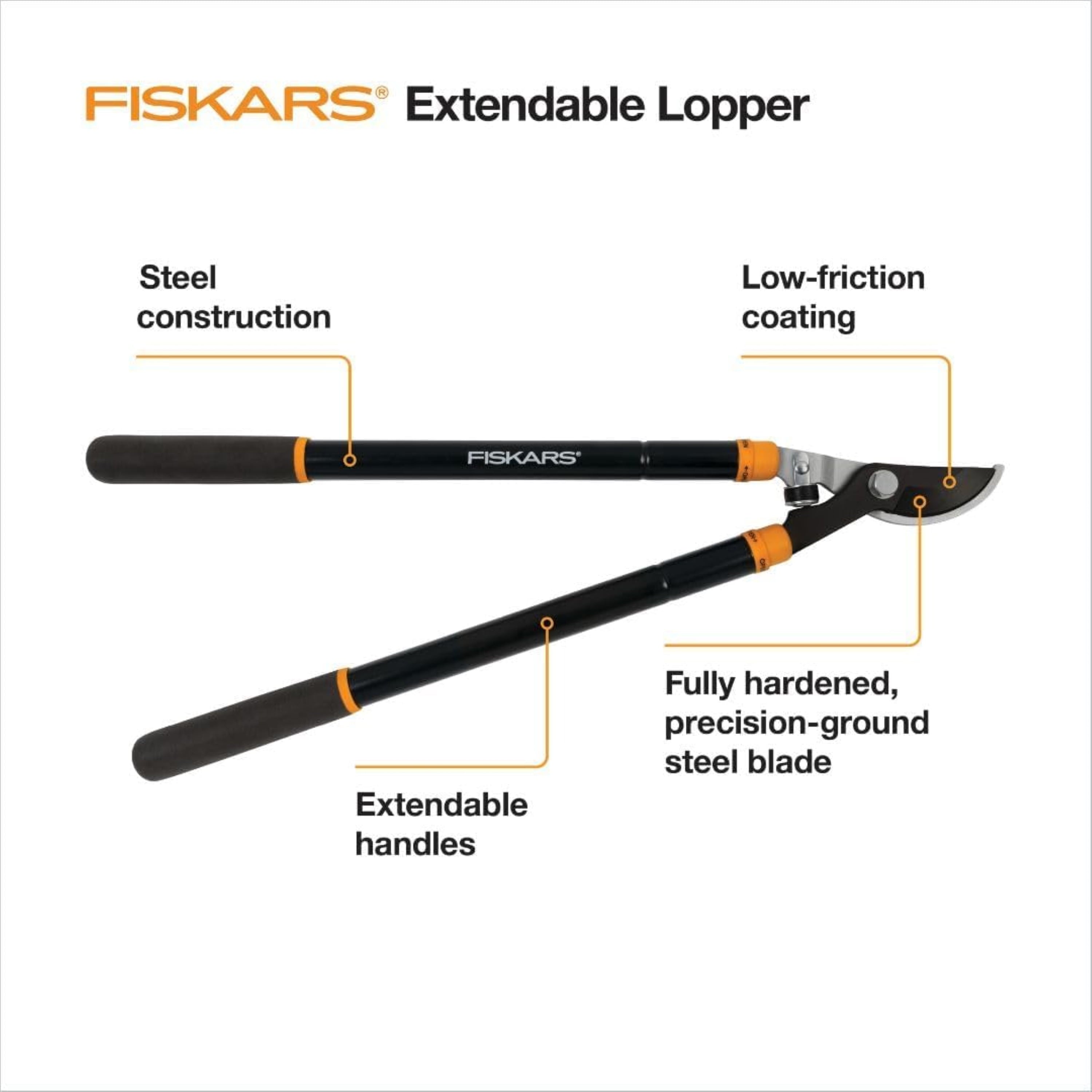 Fiskars Telescopic Bypass Lopper Garden Tool, 24.5"-37" Steel Handle and Blade, Black and Orange - Image 3