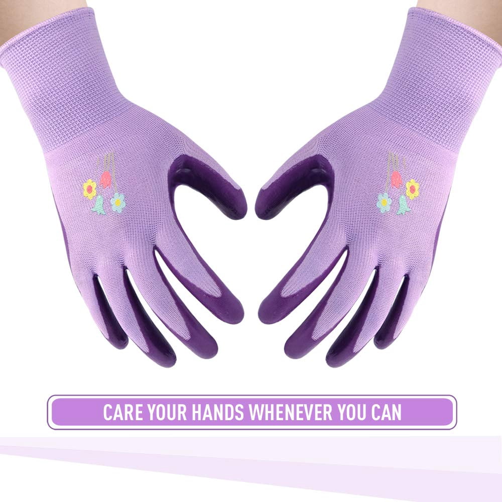 Colwelt Women Gardening Gloves , Garden Gloves with Non-Slip Dots, 4 Pairs Lemon Floral Gardening Gloves  for Yard, Medium Size - Image 4