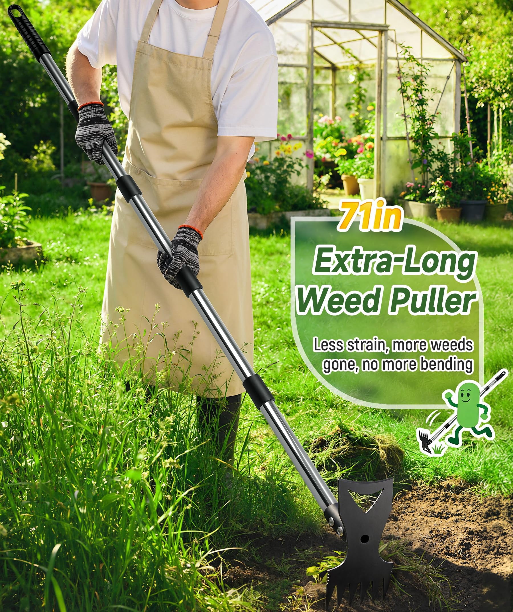 Weeding Tool, Hoe Cultivator 2 in 1 Garden Tools, 45 inch Weeder Hand Tiller Weeding Rake for Yard Lawn Gardening Dig... - Image 2