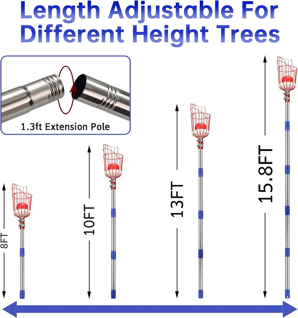 YeYeBest Fruit Picker Pole with Basket,8ft Adjustable Height Fruit Picker Tool with Stainless Steel Fruit Picking Pole for Apple Orange Mang - Image 6