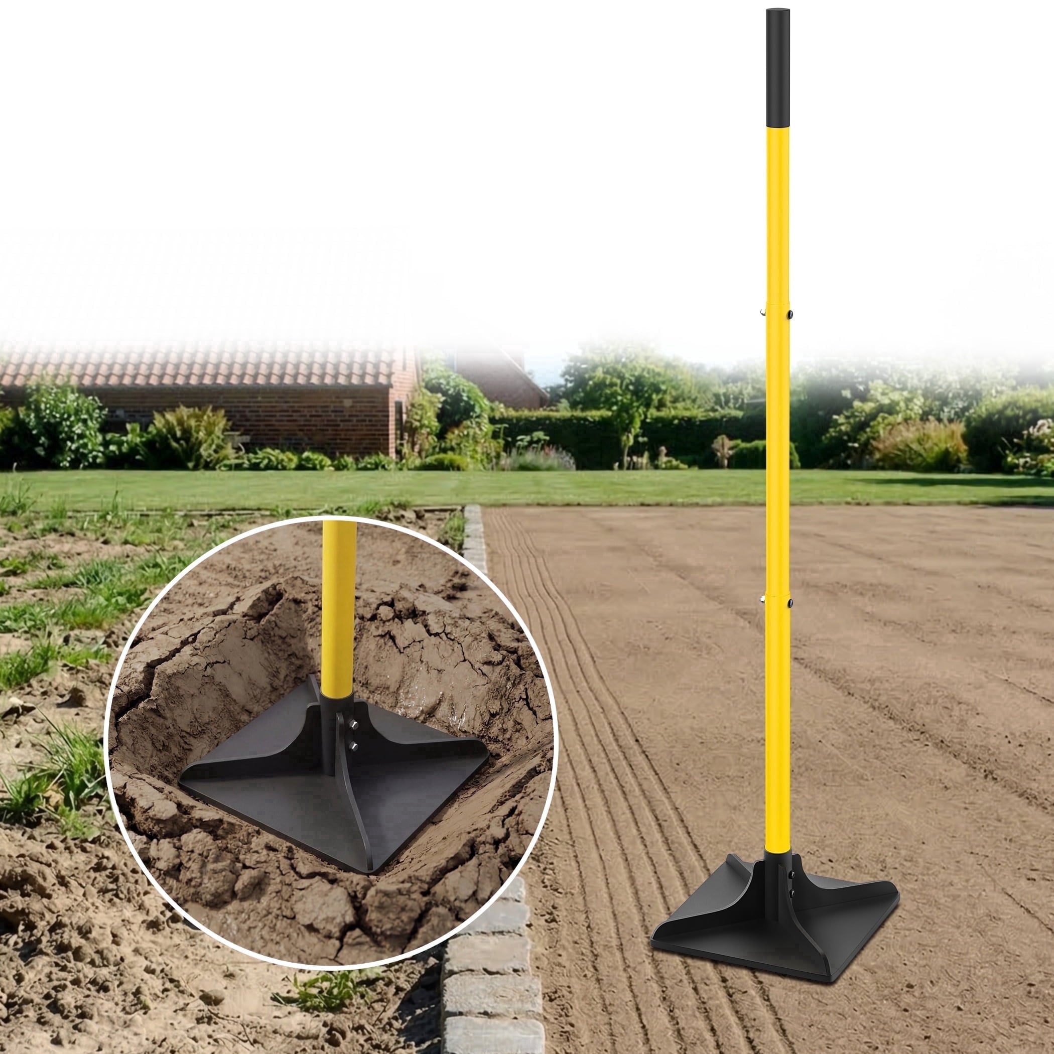 8"x8" Steel Tamper Tool with 48" Handle, Heavy Duty Handle Tamper with Comfortable Rubber Grip, Garden Tamper Tool fo...