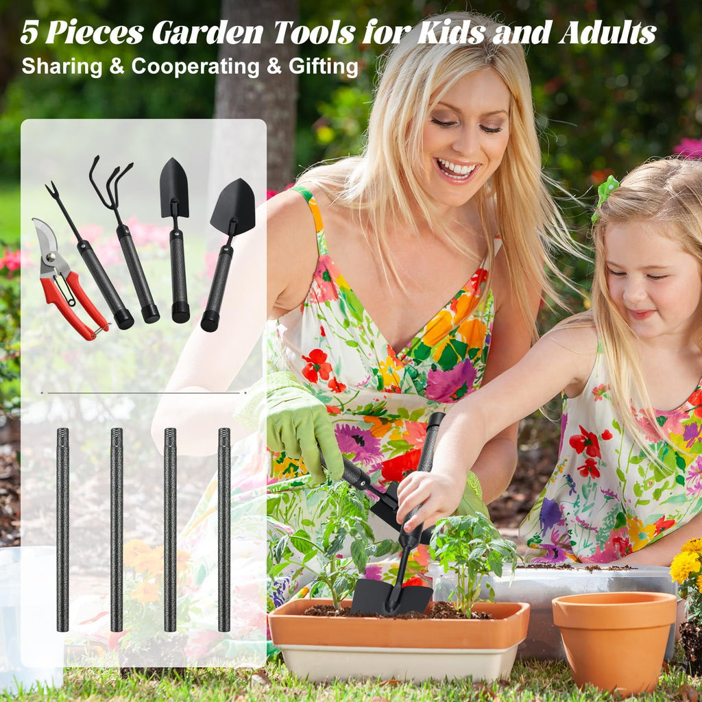 Garden Tools Set with Extension Handles, Heavy-Duty Steel  Thick Gardening Hand Tools,5 Pieces - Image 6