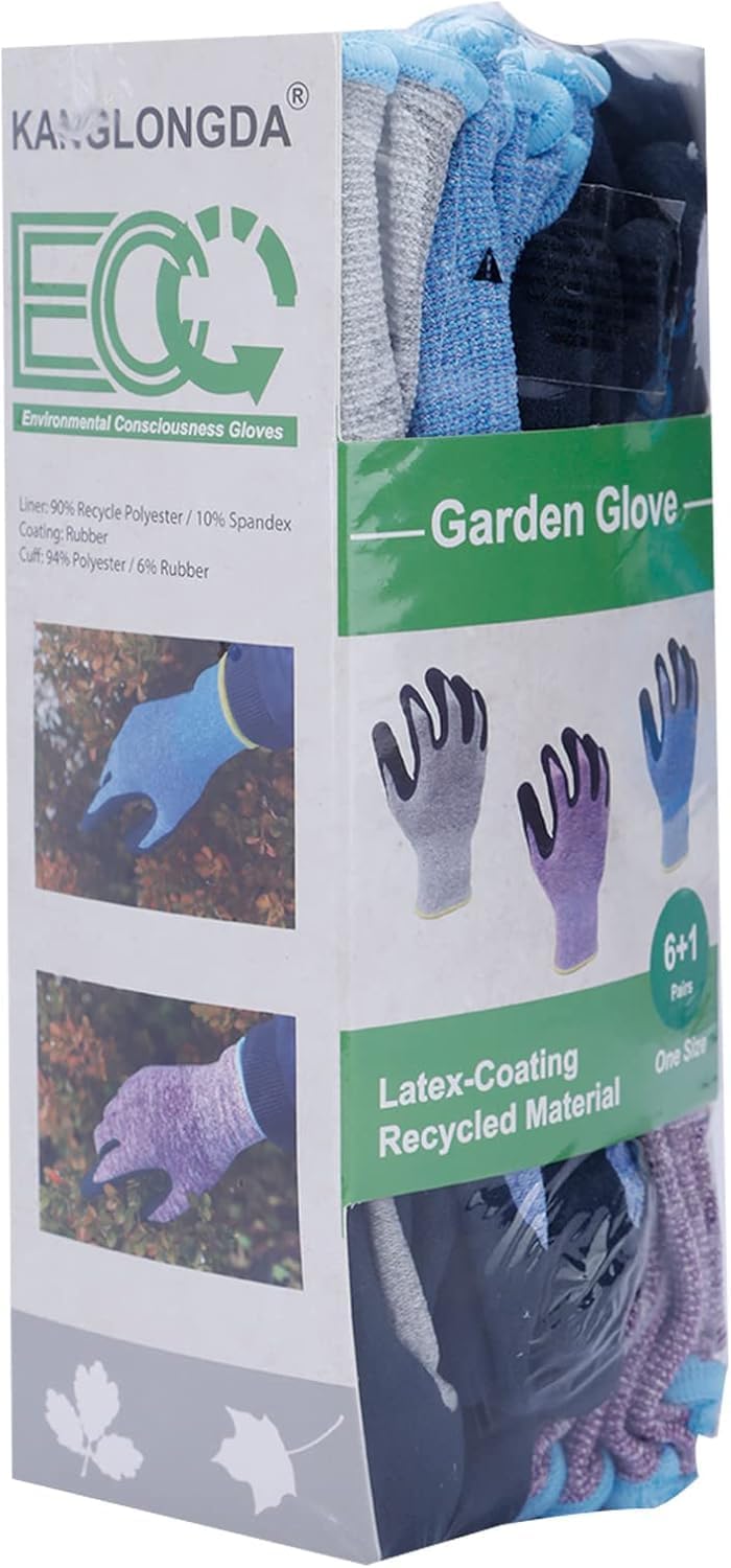 7 Gardening Gloves, Breathable Micro-Foam Coating, Durable Protective Work Gloves, 3 Purple + 3 Blue + 1 Grey, Medium - Image 5