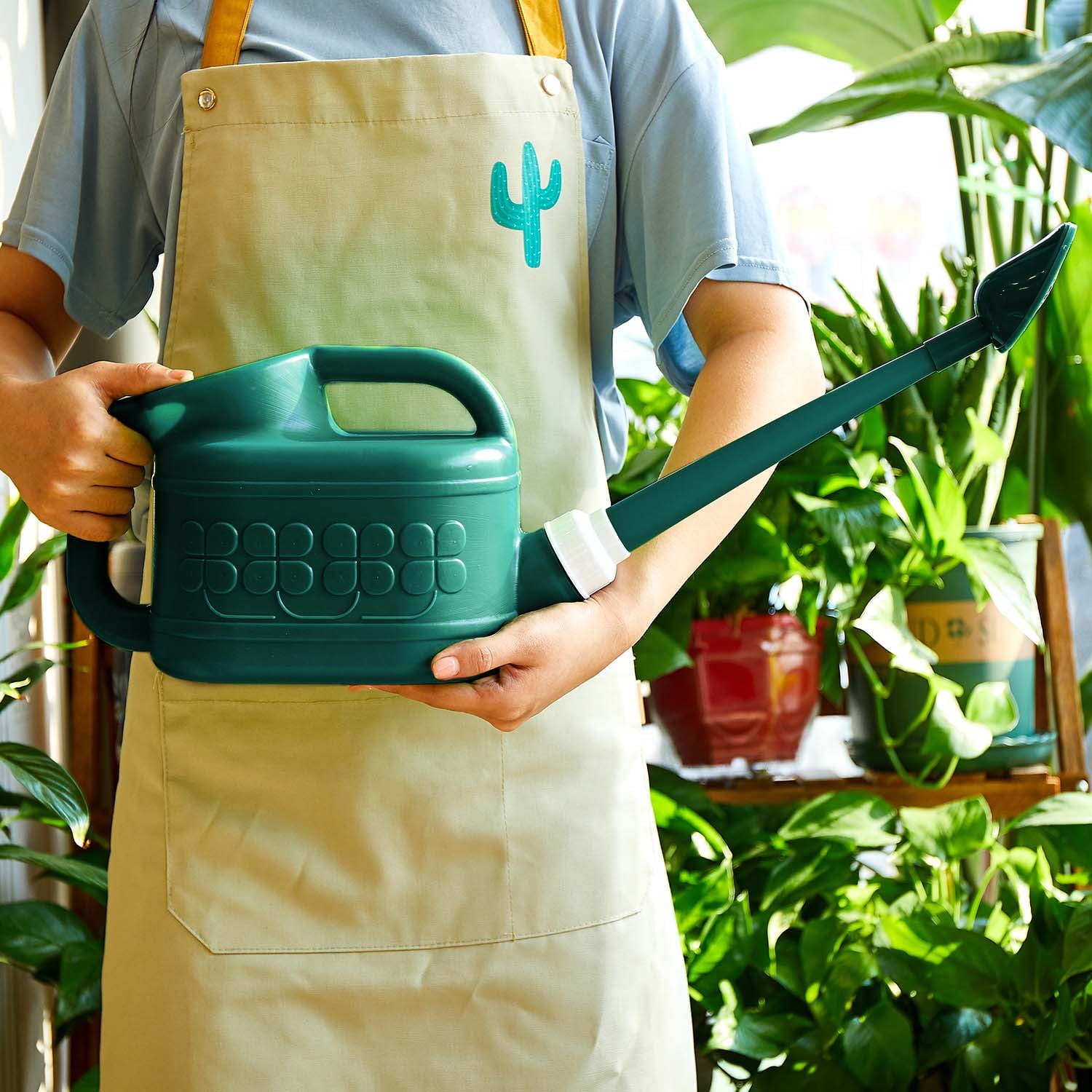 1 Gallon Plastic Watering Can for Indoor & Outdoor Plants with Long Spout and Removable Rotation Sprinkler Head, Dark... - Image 2