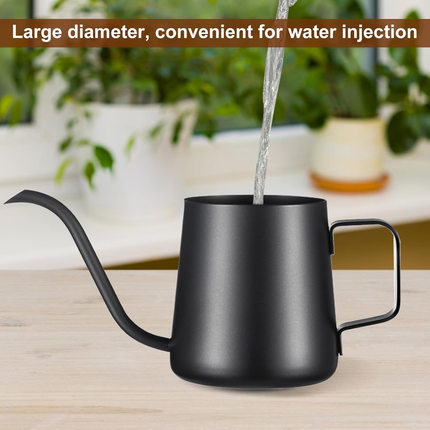 12oz/350ml Watering Can Indoor Plants, Stainless Steel Plant Watering Can with Long Spout (Black) - Image 4