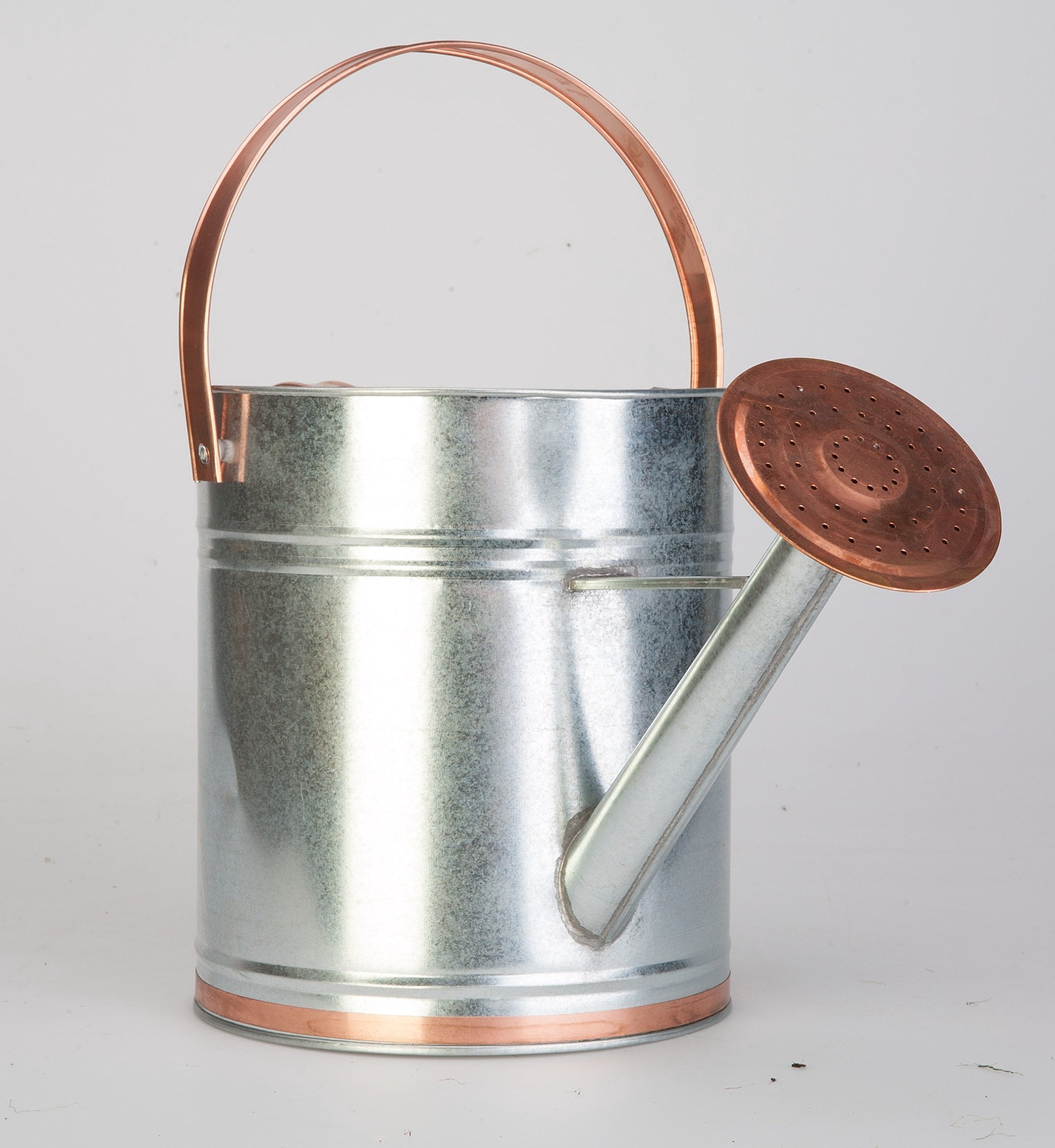 Metal Watering Can, Galvanized Silver with Copper Accents, 2 Gallons - Image 2