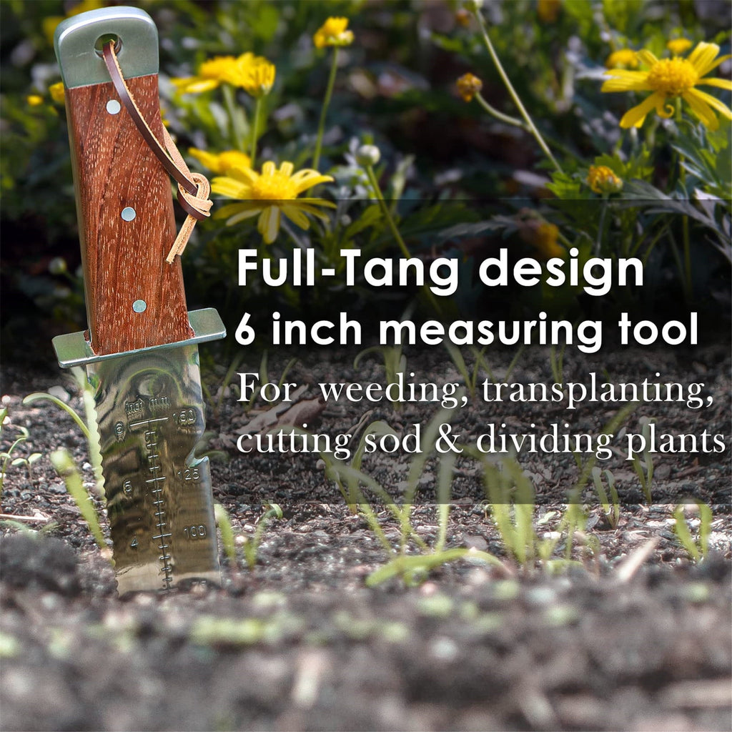 SHALL Hori Hori Garden Knife for Gardening, Full Tang Hori Hori Knife with Sheath & Hide Rope, 7” Stainless Steel Blade with Cutting Edge fo - Image 4