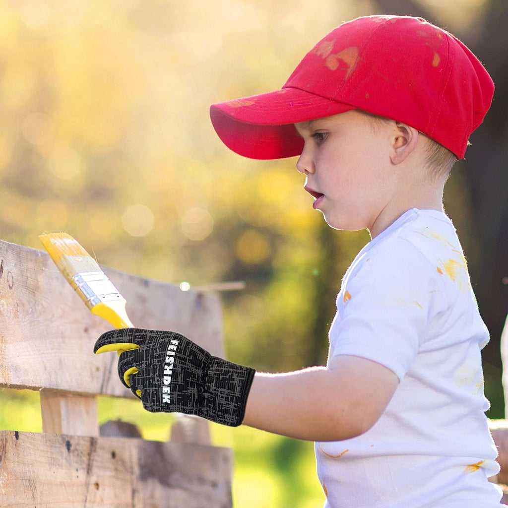 Kids Work Gloves, Genuine Leather Gardening Gloves for Children, Breathable Safety Gloves with Reflective Strips for ... - Image 6