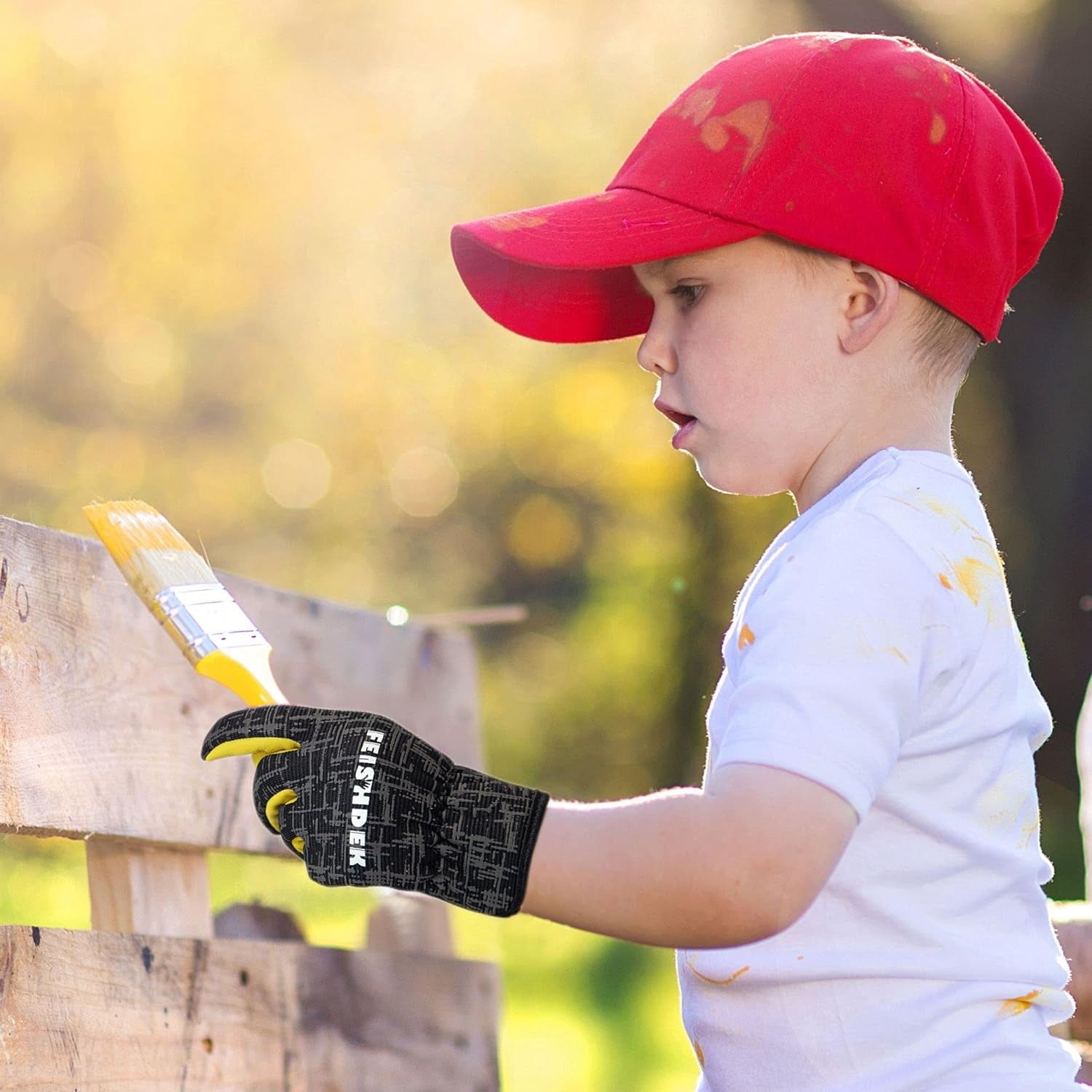Kids Work Gloves, Genuine Leather Gardening Gloves for Children, Breathable Safety Gloves with Reflective Strips for ... - Image 6