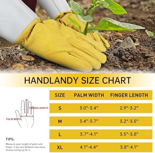 Gloves for Men Women, Thorn Proof Forearm Protection Leather Garden Gloves, Gifts for Gardeners (Golden Yellow, Large) - Image 4