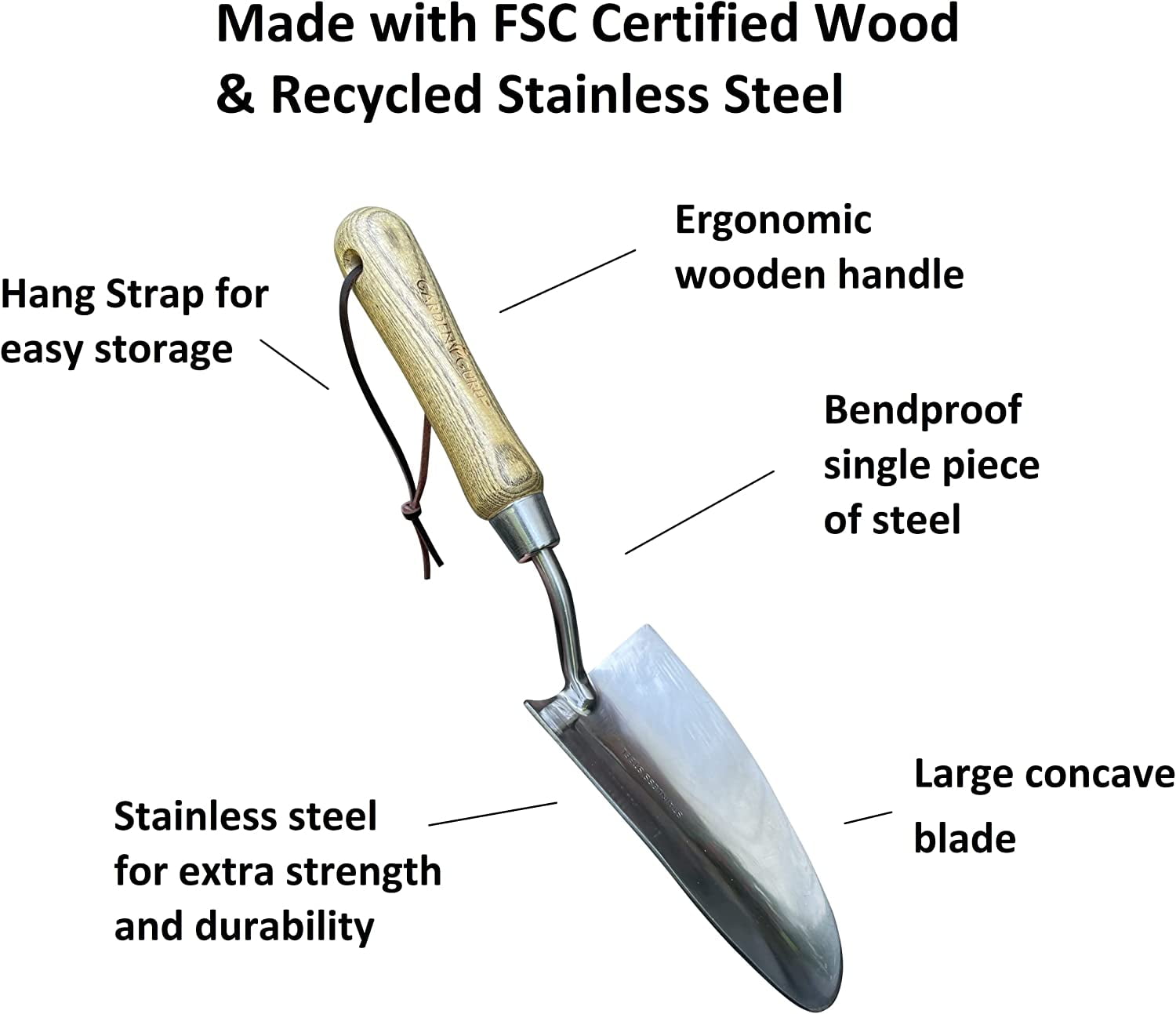 Super Strong Garden Trowel Hand Shovel, Stainless Steel, Rust Resistant, Ergonomic FSC Wood Handle, Perfect Garden Sh... - Image 5