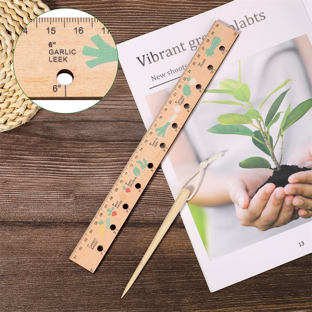 2pcs Wooden Planting Ruler and Seeder Set, Seed Spacing Ruler Seed Planting Ruler with Holes Garden Dibber Spacing Ru... - Image 3