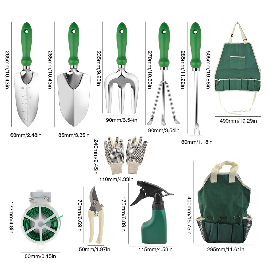 Garden Tool Set, 11 Piece Heavy Duty Gardening Hand Tools with Fashion and Durable Garden Tools Organizer Handbag,Rus... - Image 2