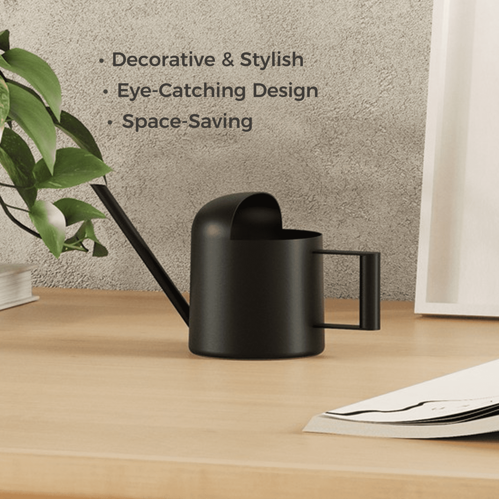 Bamworld Small Watering Can Indoor Outdoor Plant Black Metal Stainless Steel Long Spoutt Flowers Watering Cans for House Garden Plants 10OZ - Image 2