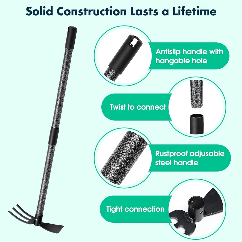Tool with Two-Head, 31" Adjustable Long Handle and Cultivator - Image 3