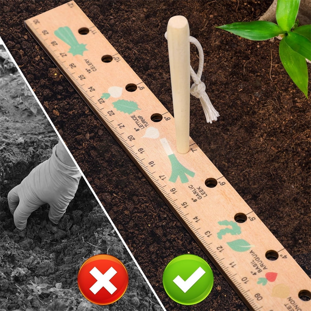 2pcs Wooden Planting Ruler and Seeder Set, Seed Spacing Ruler Seed Planting Ruler with Holes Garden Dibber Spacing Ru... - Image 5