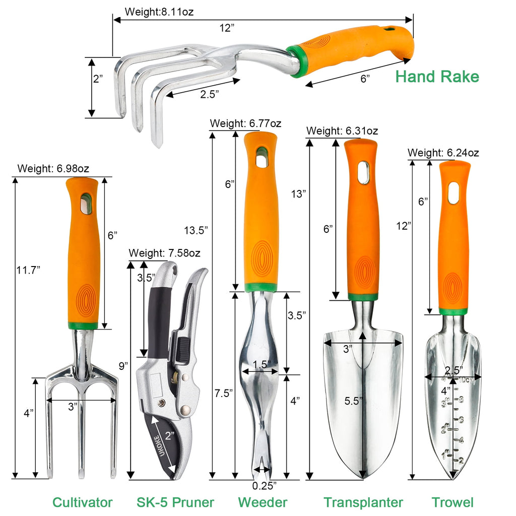 12 Piece Aluminum Garden Tools Set, Gardening Apron with Storage Pocket - Image 3
