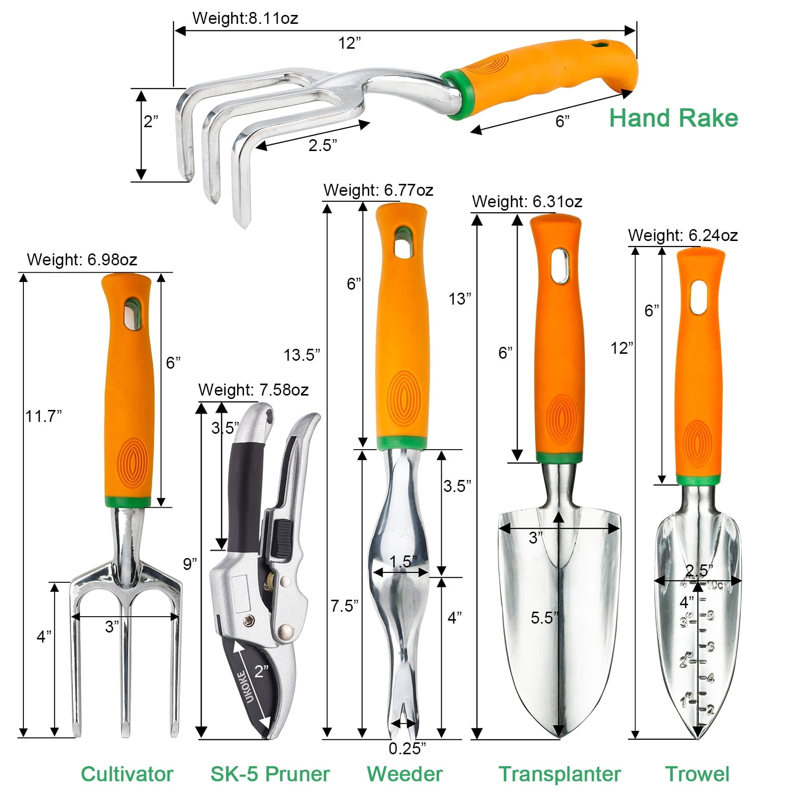 12 Piece Aluminum Garden Tools Set, Gardening Apron with Storage Pocket - Image 3