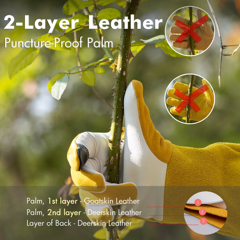 Thorn Proof Long Sleeve Gardening Gloves for Women - 2 Layer Deerskin Suede for Rose Pruning & Cactus Care (Small) - Image 5