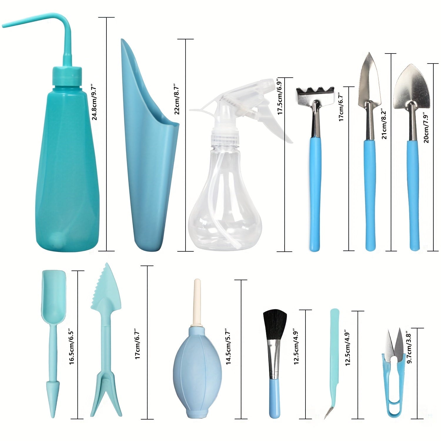 Upgrade 12 Pieces Succulent Plant Tools, Mini Planting/Transplanting Gardening Tool Set for Indoor Miniature Garden Plant Care(Blue) - Image 2