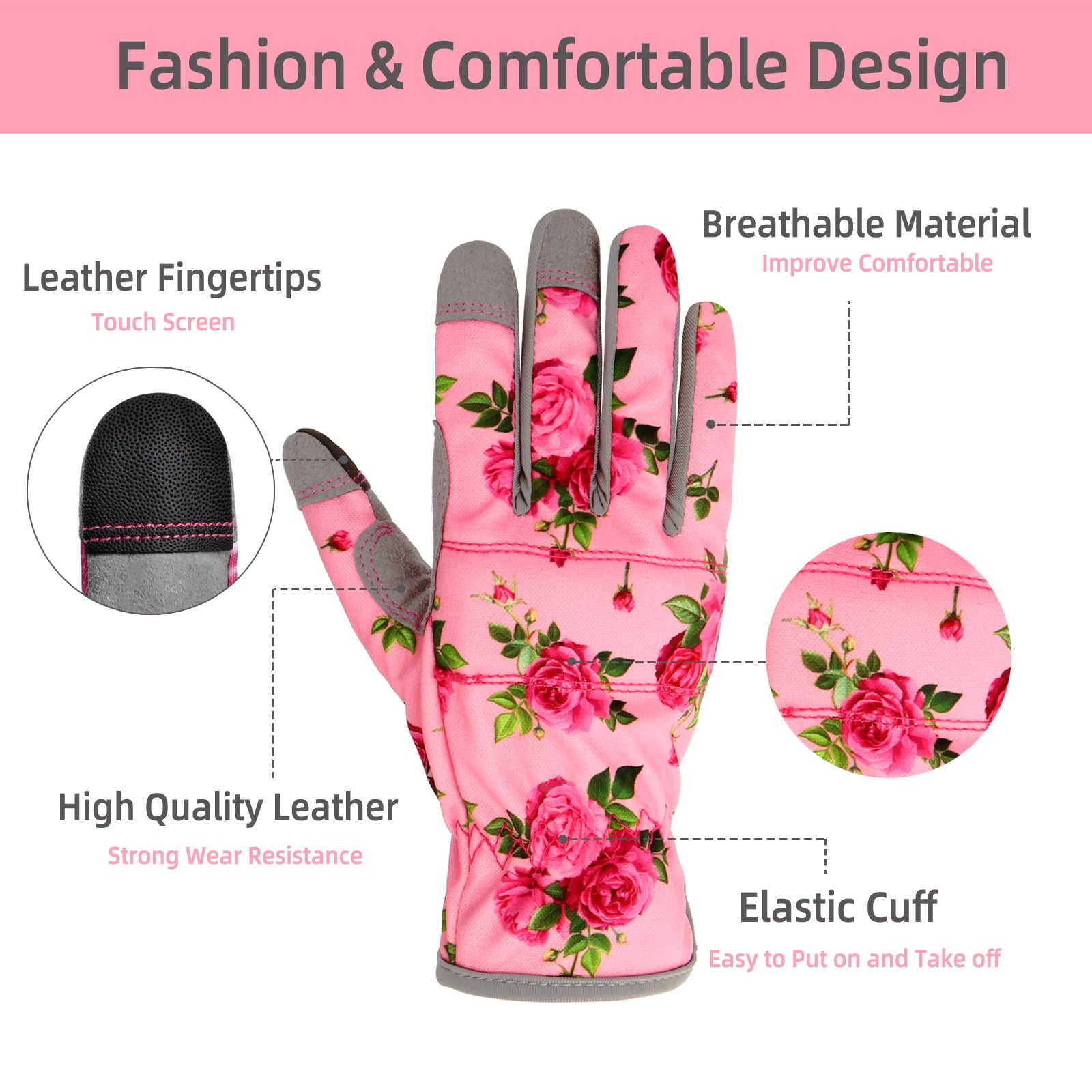 YARTTING Leather Gardening Gloves for Women, Flexible Breathable Garden Gloves, Thorn Proof Working Glove for Weeding Digging and Pruning, M - Image 6