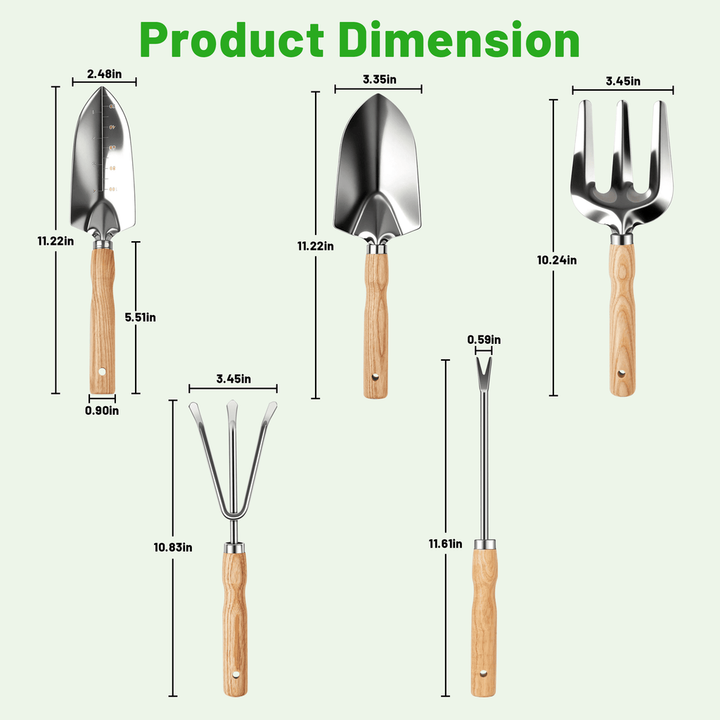 Gardening Tool Set, 5 Pack Gardening Hand Tools Includes Trowel, Transplanter, Cultivator, Weeder, and Hand Rake with Ergonomic Handle, Stai - Image 2