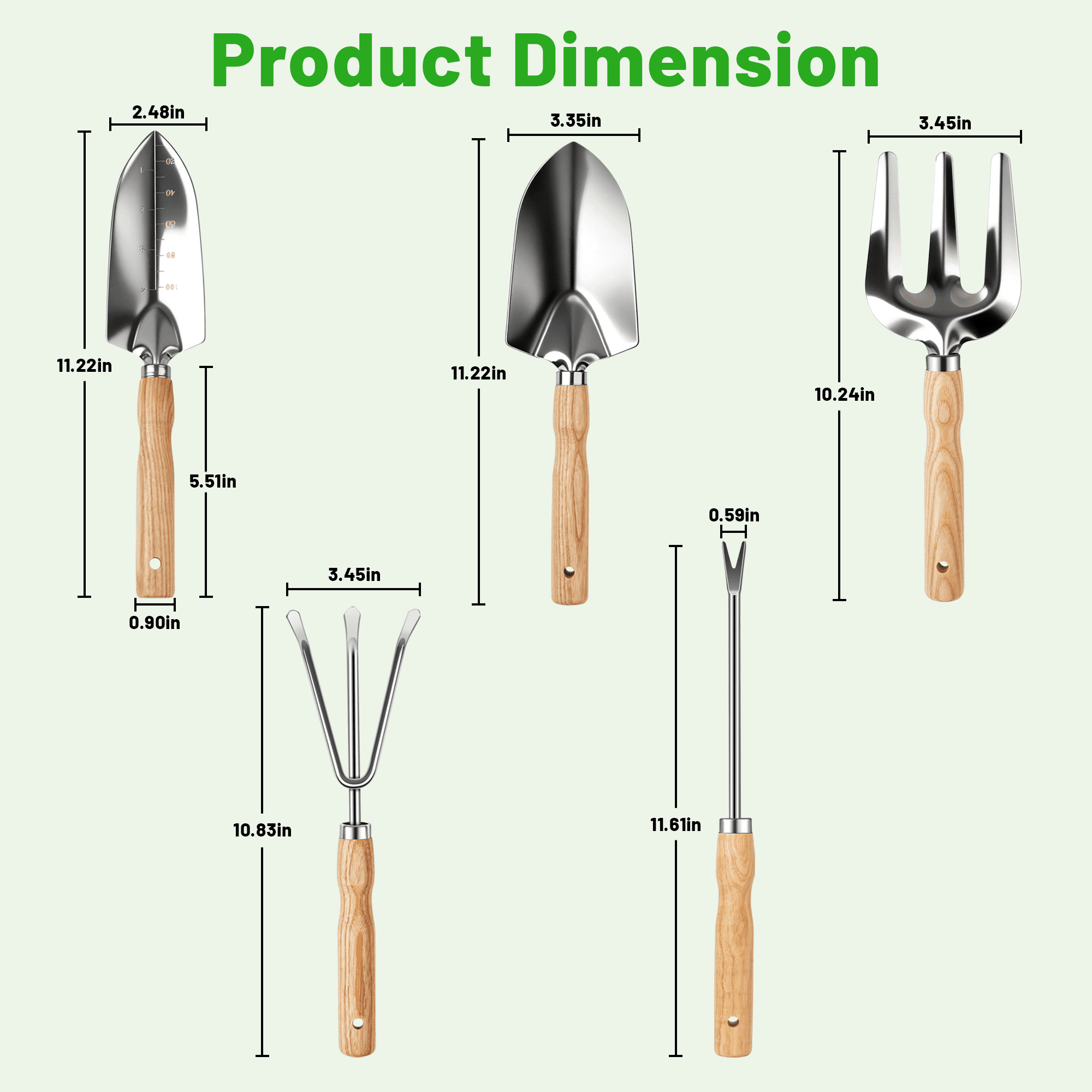 Gardening Tool Set, 5 Pack Gardening Hand Tools Includes Trowel, Transplanter, Cultivator, Weeder, and Hand Rake with Ergonomic Handle, Stai - Image 2